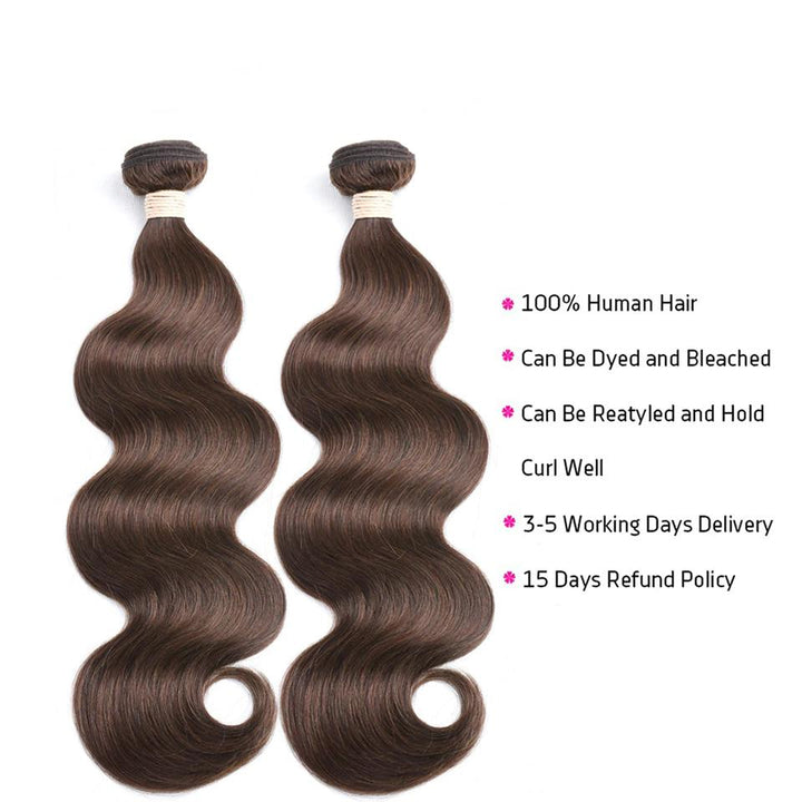 Chocolate Brown Body Wave 3 Bundles With 4X4 Lace Closure 100% virgin human hair - Msgem Hair
