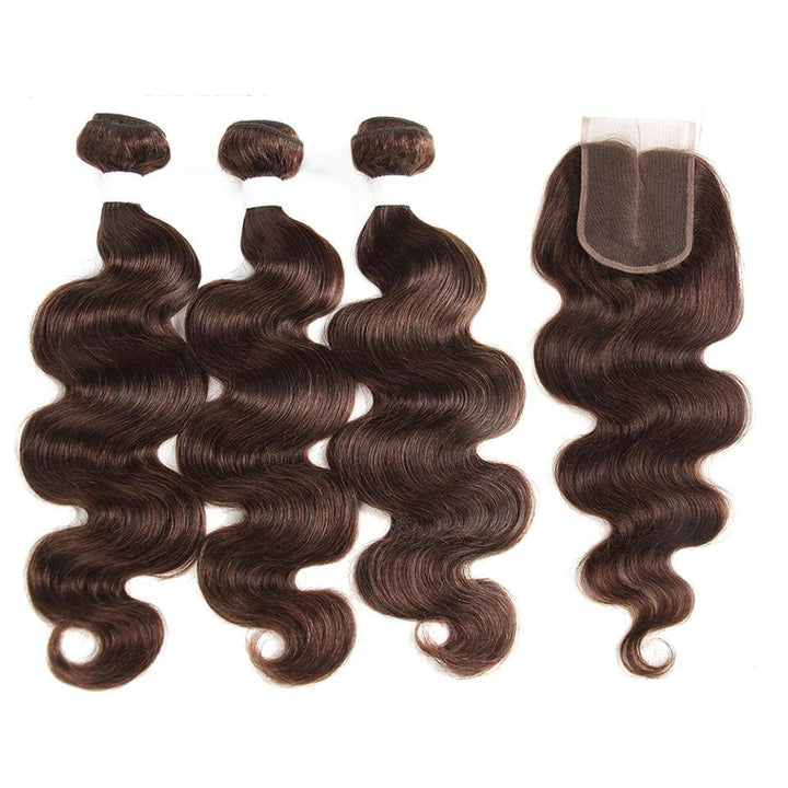Chocolate Brown Body Wave 3 Bundles With 4X4 Lace Closure 100% virgin human hair - Msgem Hair
