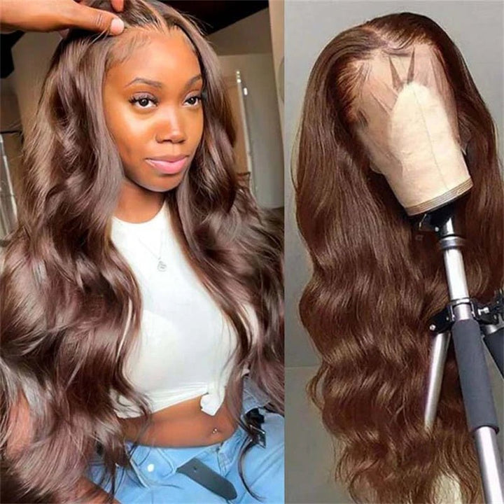 Chocolate Brown Colored Lace Front Wigs Human Hair with Baby Hair Body Wave 13x4 Wigs Pre Plucked - Msgem Hair