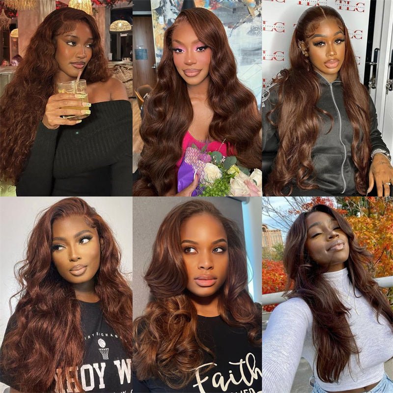 Chocolate Brown Colored Lace Front Wigs Human Hair with Baby Hair Body Wave 13x4 Wigs Pre Plucked - Msgem Hair