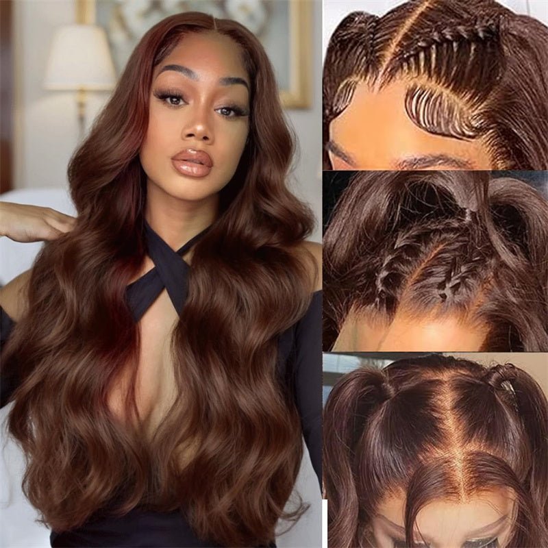 Chocolate Brown Colored Lace Front Wigs Human Hair with Baby Hair Body Wave 13x4 Wigs Pre Plucked - Msgem Hair
