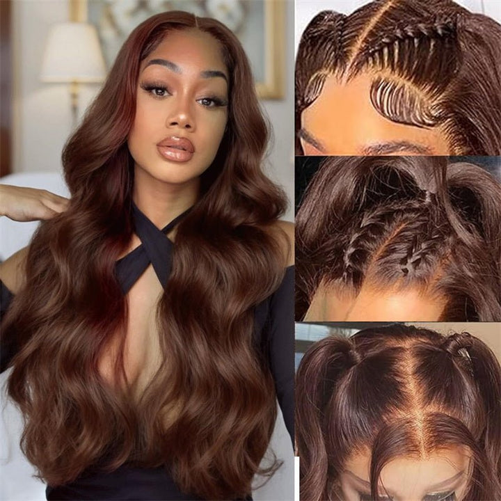 Chocolate Brown Colored Lace Front Wigs Human Hair with Baby Hair Body Wave 13x4 Wigs Pre Plucked - Msgem Hair