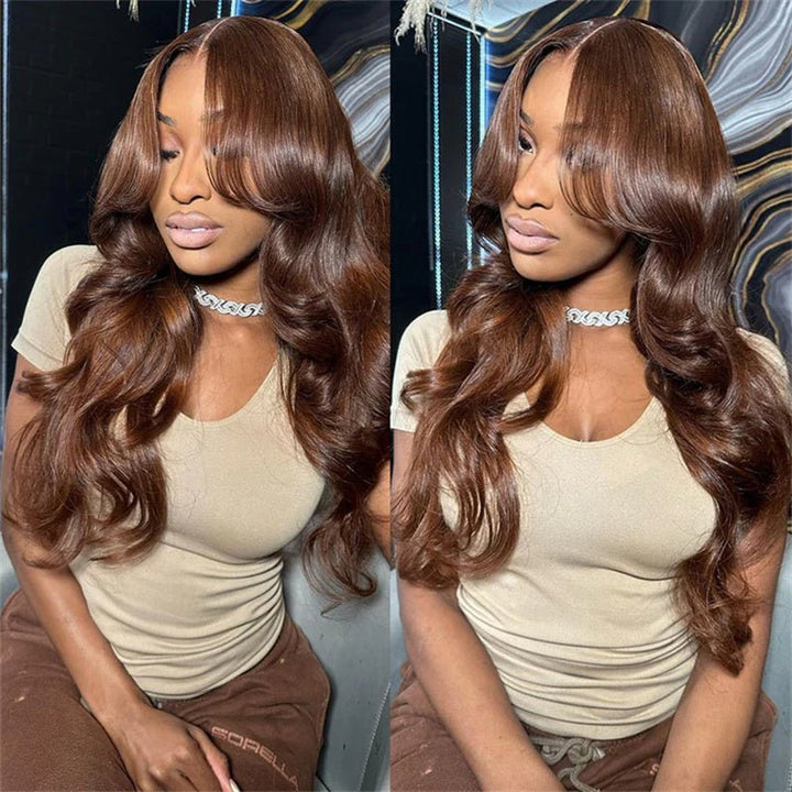 Chocolate Brown Colored Lace Front Wigs Human Hair with Baby Hair Body Wave 13x4 Wigs Pre Plucked - Msgem Hair