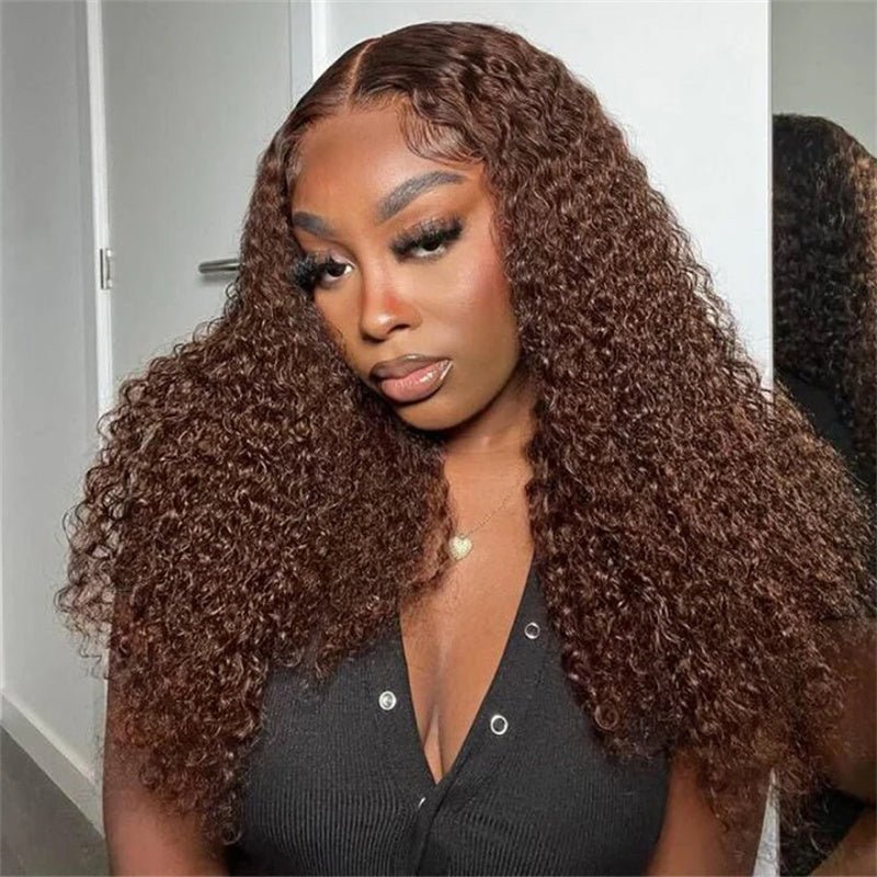 Chocolate Brown Kinky Curly Lace Front Wig Human Hair 13x6 Transparent Lace Frontal Wigs 180% Density - Msgem Hair