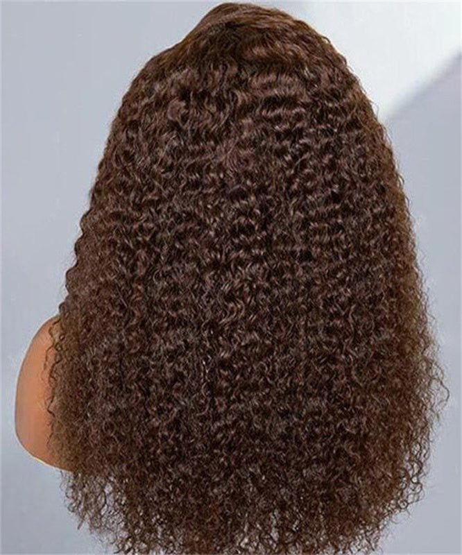 Chocolate Brown Kinky Curly Lace Front Wig Human Hair 13x6 Transparent Lace Frontal Wigs 180% Density - Msgem Hair