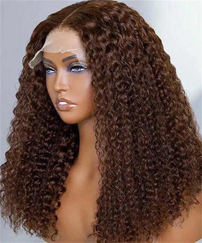 Chocolate Brown Kinky Curly Lace Front Wig Human Hair 13x6 Transparent Lace Frontal Wigs 180% Density - Msgem Hair