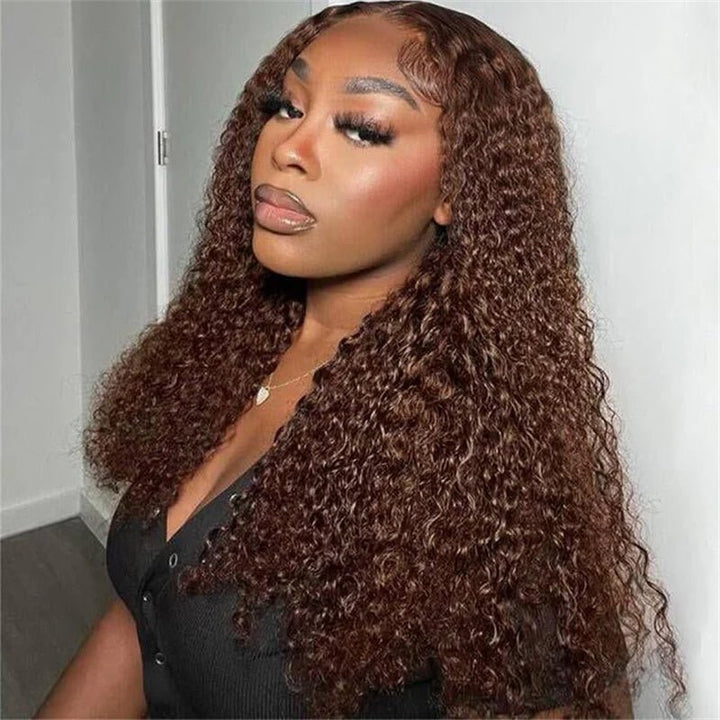 Chocolate Brown Kinky Curly Lace Front Wig Human Hair 13x6 Transparent Lace Frontal Wigs 180% Density - Msgem Hair