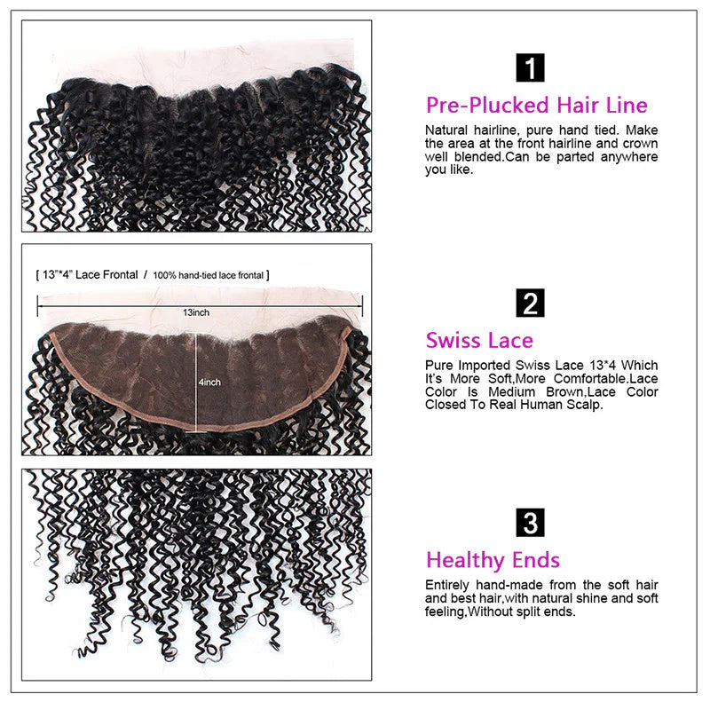 Msgem Curly Wave 13x4 Lace Frontal 100% Human Hair HD Lace Frontal Closure