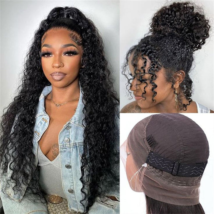 Msgem Kinky Curly Invisi-Drawstring Snug Fit 360 Lace Wigs HD Transparent Full Frontal Human Hair Wigs