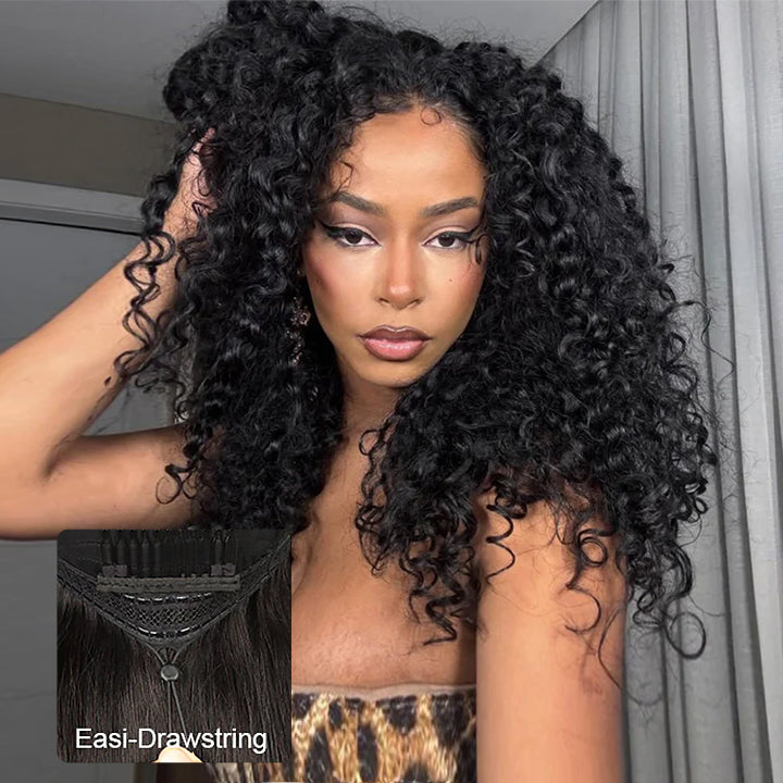 Msgem 13x6 Full Lace Frontal Pull & Go Burmese Curly Human Hair Wigs With Invisi Drawstring
