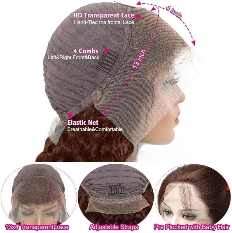 Dark Brown Water Wave 13x4 Transparent Lace Front Human Hair Wigs Pre Plucked With Baby Hair - Msgem Hair