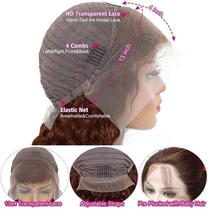 Dark Brown Water Wave 13x4 Transparent Lace Front Human Hair Wigs Pre Plucked With Baby Hair - Msgem Hair