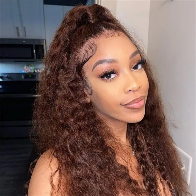 Dark Brown Water Wave 13x6 Transparent Lace Front Human Hair Wigs Pre Plucked With Baby Hair 180% Density - Msgem Hair