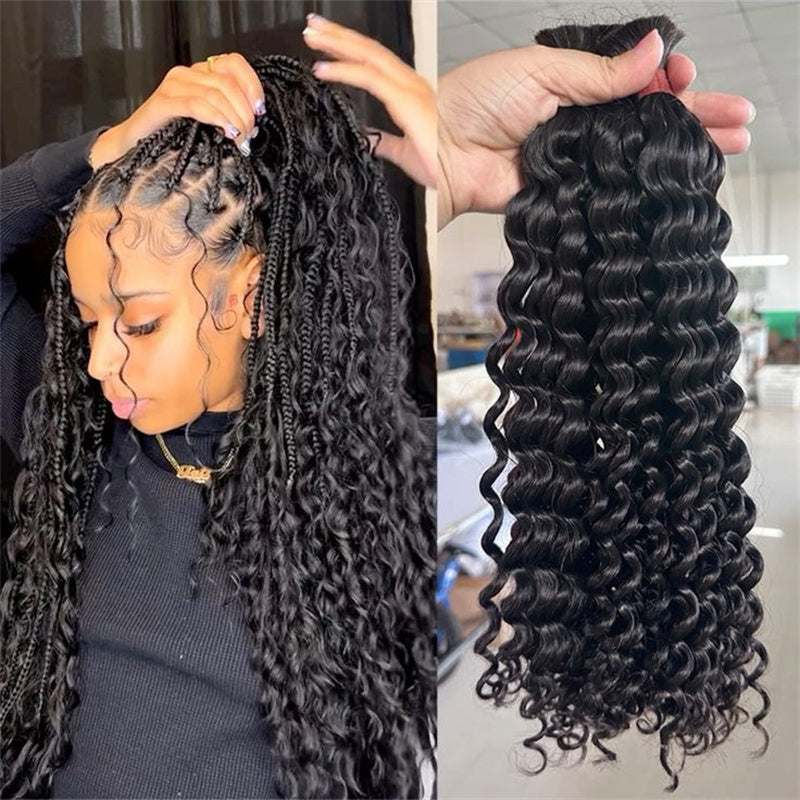 Msgem Boho Braids Human Hair Deep Wave Bulk Human Hair for Braiding No Weft 1PC
