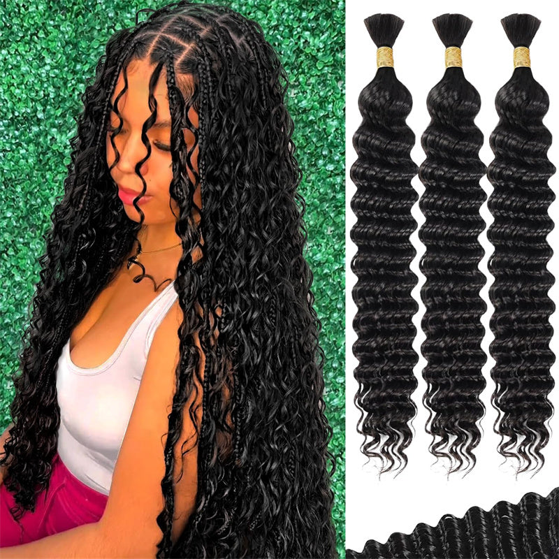 Msgem Boho Braids Human Hair Deep Wave Bulk Human Hair for Braiding No Weft 1PC