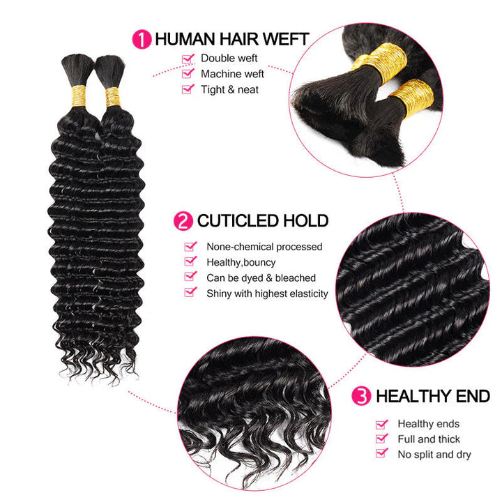 Msgem Boho Braids Human Hair Deep Wave Bulk Human Hair for Braiding No Weft 1PC