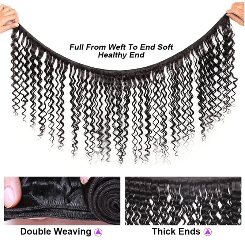 Deep Wave 3 Bundles with 4x4 Lace Closure with Baby Hair Natural Color - Msgem Hair
