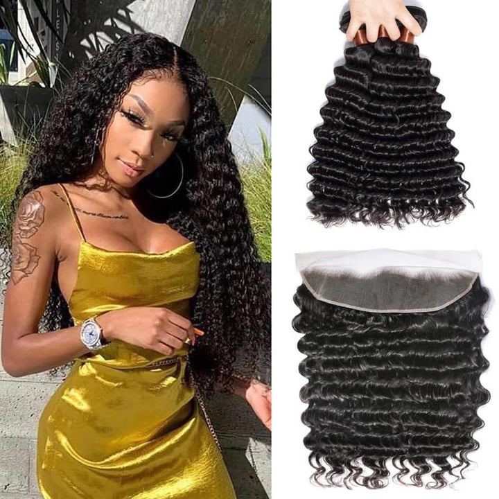 Deep Wave Brazilian Hair Bundles With 13x4 Lace Frontal - Msgem Hair