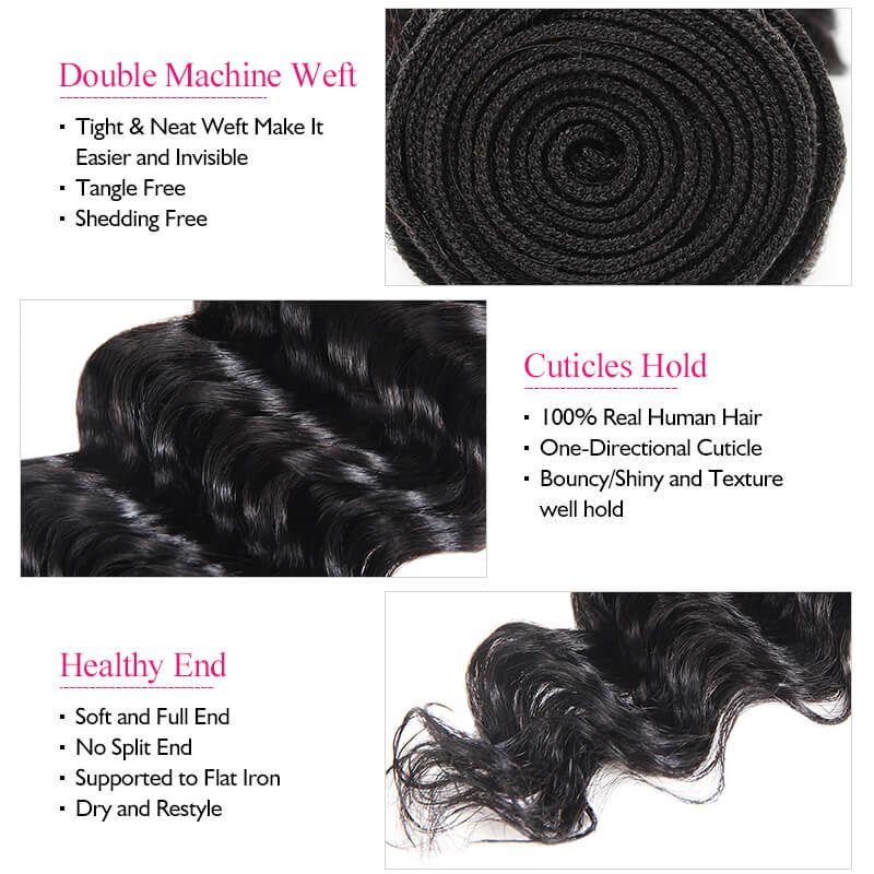Deep Wave Human Hair Bundles with Closure Brazilian Hair 4 Bundles with 4x4 Lace Closure - Msgem Hair