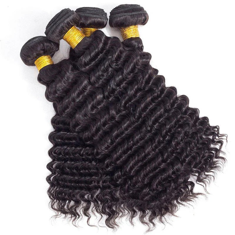 Deep Wave Human Hair Bundles with Closure Brazilian Hair 4 Bundles with 4x4 Lace Closure - Msgem Hair