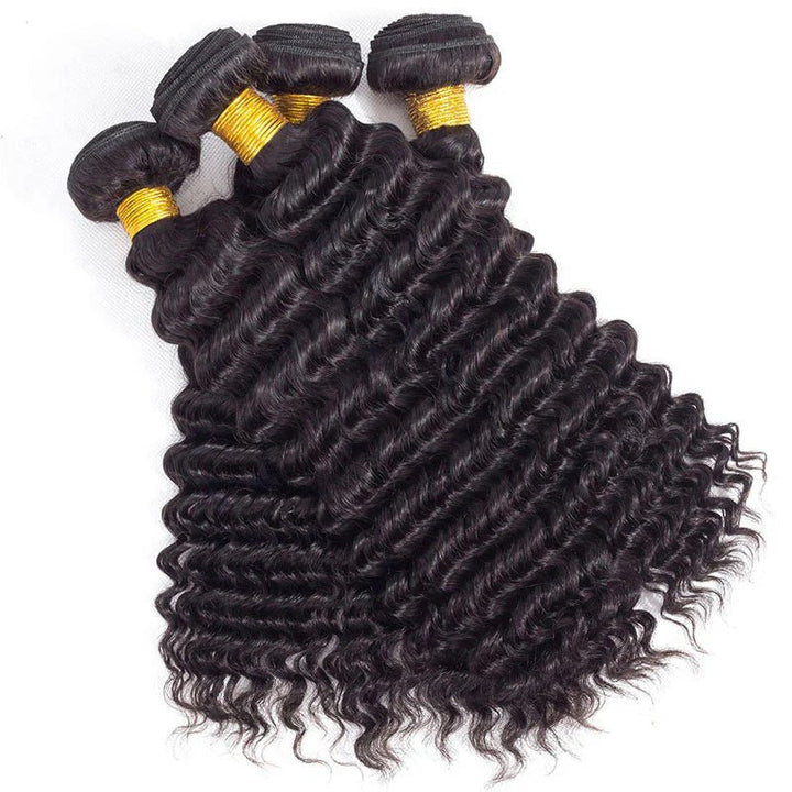 Deep Wave Human Hair Bundles with Closure Brazilian Hair 4 Bundles with 4x4 Lace Closure - Msgem Hair