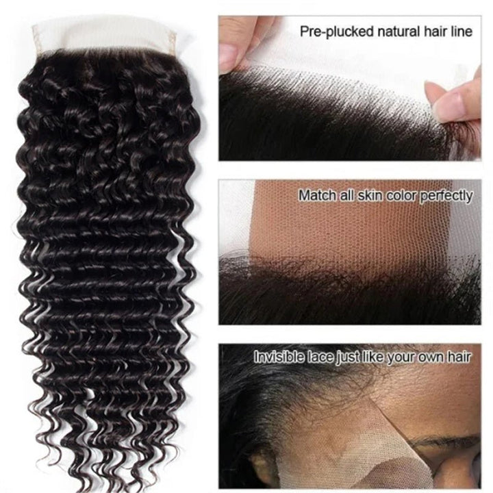 Deep Wave Human Hair Bundles with Closure Brazilian Hair 4 Bundles with 4x4 Lace Closure - Msgem Hair