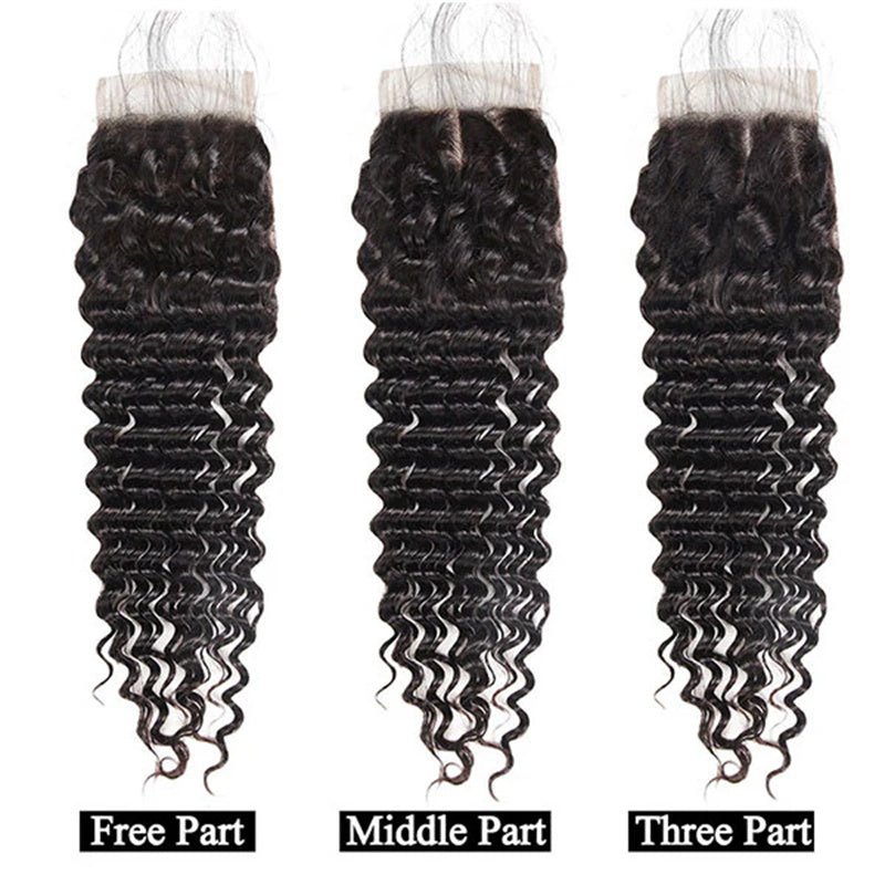 Deep Wave Human Hair Bundles with Closure Brazilian Hair 4 Bundles with 4x4 Lace Closure - Msgem Hair