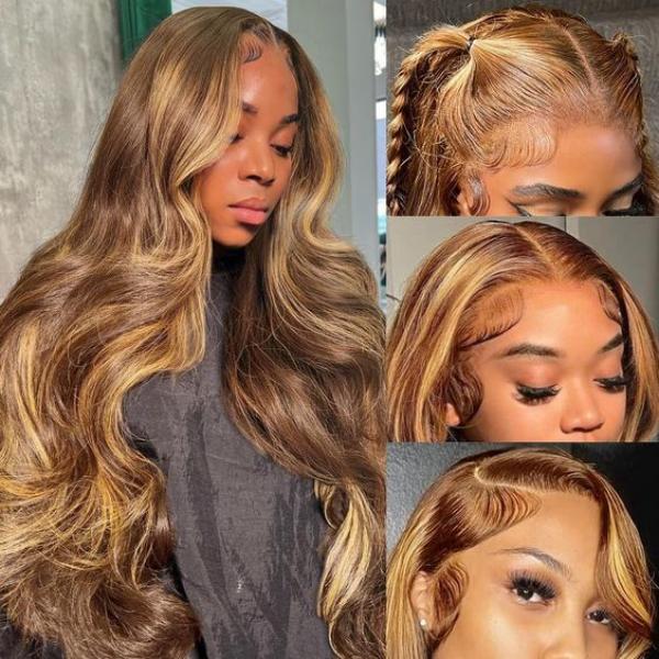 Fast Delivery Msgem Black Girl Honey Brown P4/27 Highlights 13x4 13x6 Full Lace Frontal Wig 180% Hair Density - Msgem Hair