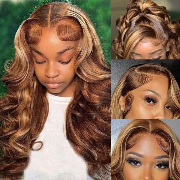 Fast Delivery Msgem Black Girl Honey Brown P4/27 Highlights 13x4 13x6 Full Lace Frontal Wig 180% Hair Density - Msgem Hair