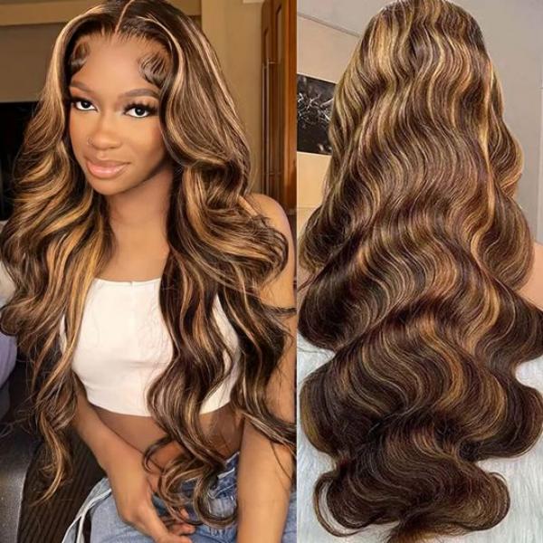Fast Delivery Msgem Black Girl Honey Brown P4/27 Highlights 13x4 13x6 Full Lace Frontal Wig 180% Hair Density - Msgem Hair