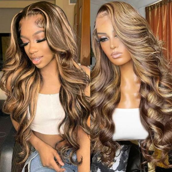 Fast Delivery Msgem Black Girl Honey Brown P4/27 Highlights 13x4 13x6 Full Lace Frontal Wig 180% Hair Density - Msgem Hair