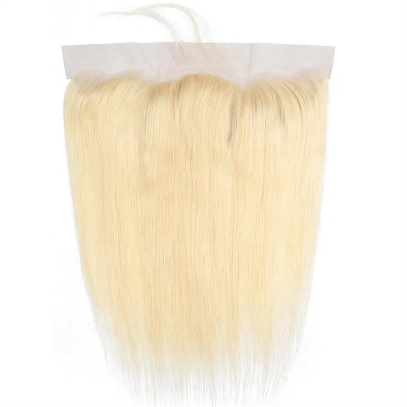 Msgem 613 Blonde Color Straight Human Hair 3 Bundles with 13x4 Lace Frontal Closure