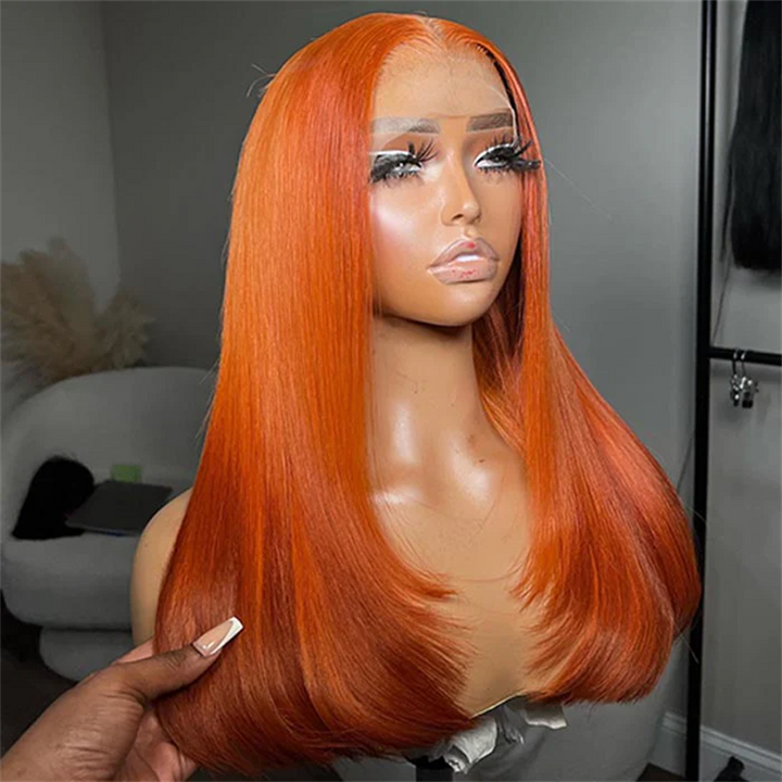 Msgem Ginger Orange Layered Cut Transparent Lace Wig With Butterfly Wolf Cut 5x5 13x6 Straight Human Hair Wig