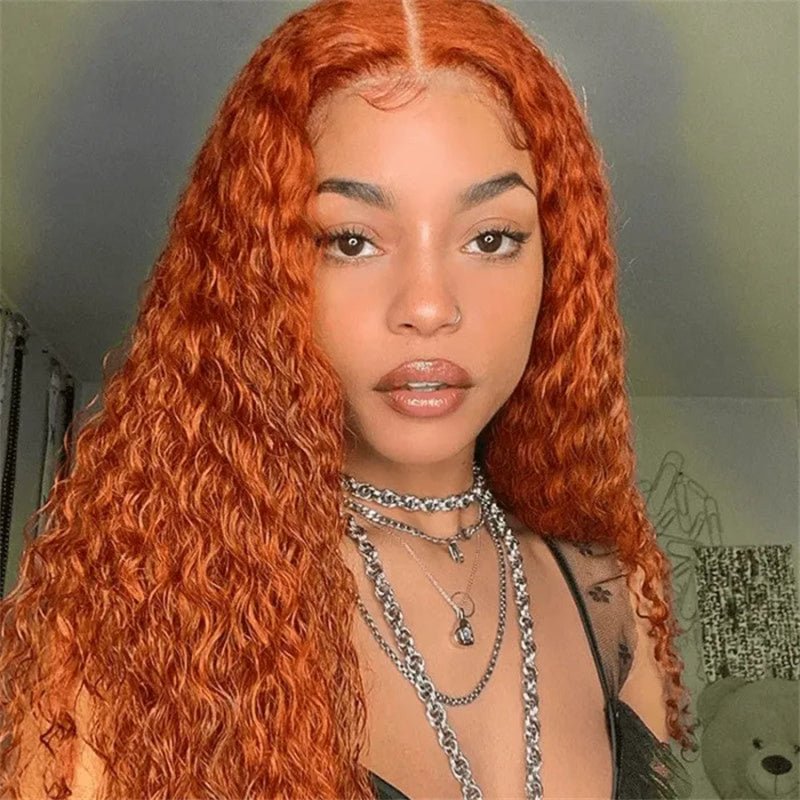 Ginger Orange 13x6 Colored Water Wave Transparent Lace Front Wigs For Black Women 180% Density - Msgem Hair