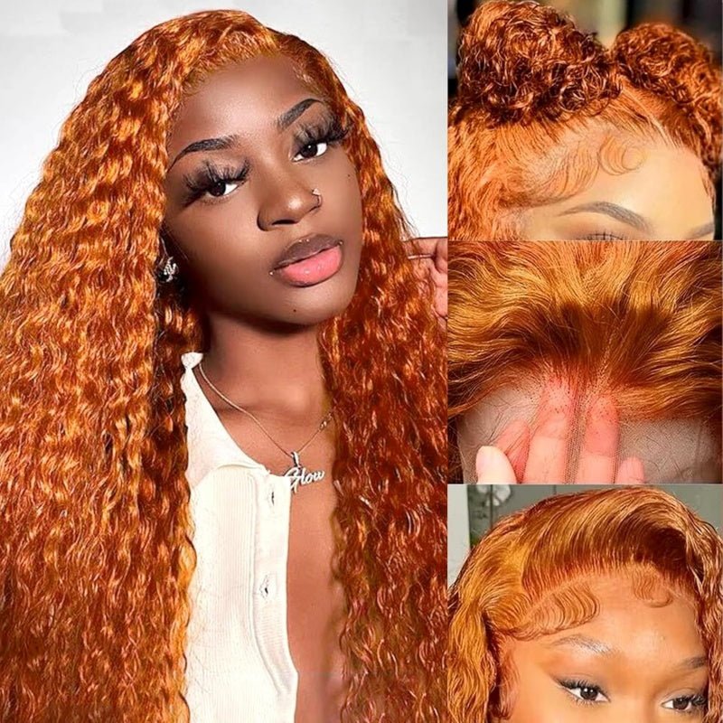 Ginger Orange 13x6 Colored Water Wave Transparent Lace Front Wigs For Black Women 180% Density - Msgem Hair