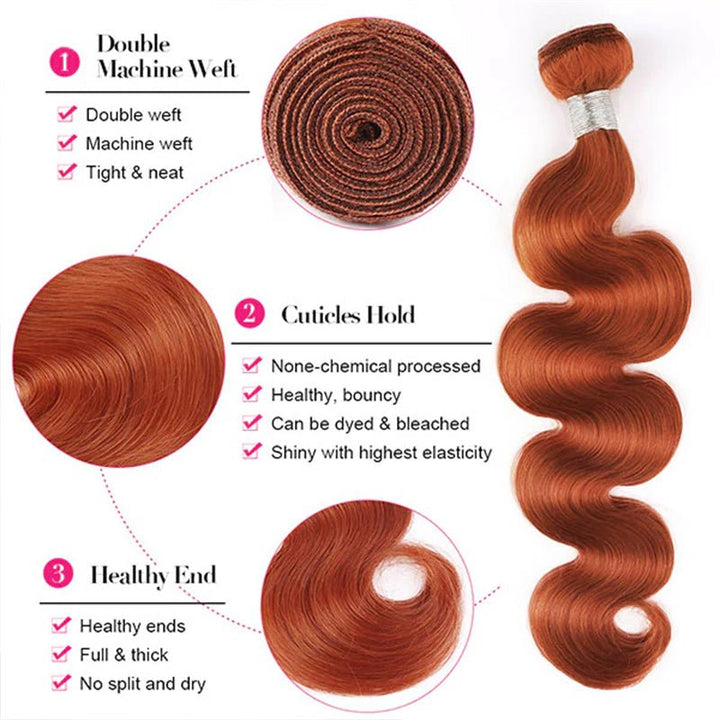 Ginger Orange Hair Bundles with Closure 4x4 Body Wave/Straight Human Hair Bundles with Closure - Msgem Hair