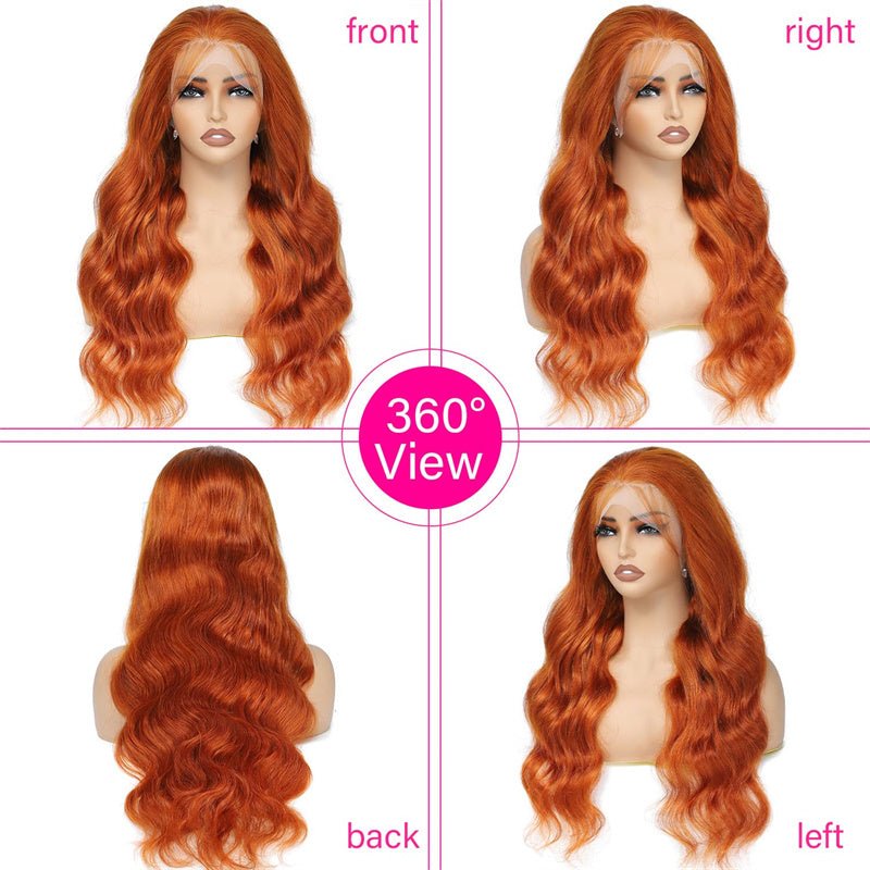 Ginger Orange Lace Front Wigs 13x6 Body Wave Frontal Wigs Human Hair Pre Plucked Transparent Lace Wig - Msgem Hair