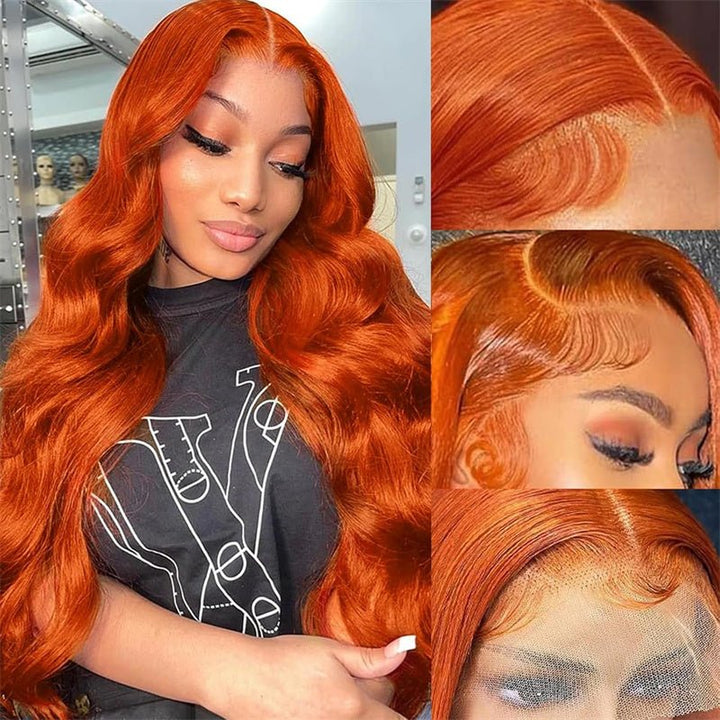 Ginger Orange Lace Front Wigs 13x6 Body Wave Frontal Wigs Human Hair Pre Plucked Transparent Lace Wig - Msgem Hair