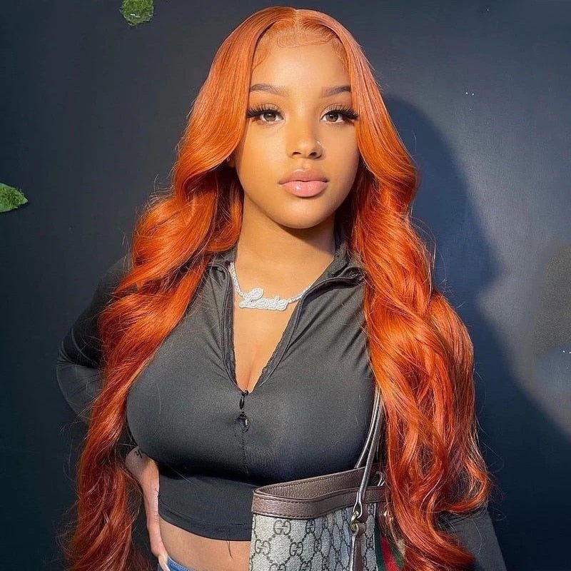 Ginger Orange Lace Front Wigs 13x6 Body Wave Frontal Wigs Human Hair Pre Plucked Transparent Lace Wig - Msgem Hair