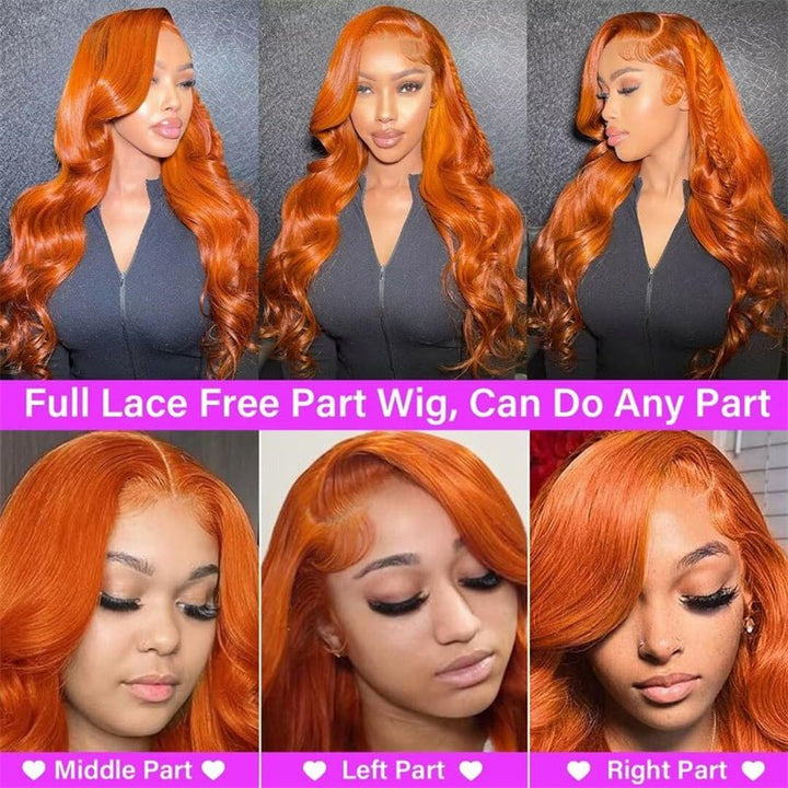 Ginger Orange Lace Front Wigs 13x6 Body Wave Frontal Wigs Human Hair Pre Plucked Transparent Lace Wig - Msgem Hair