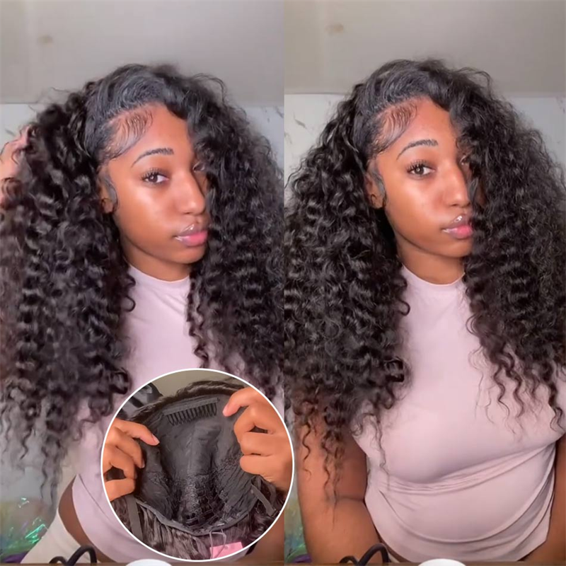 Msgem 3 In 1 Half Wig Burmese Curly Glueless Flexi-Fit Drawstring Human Hair Wigs