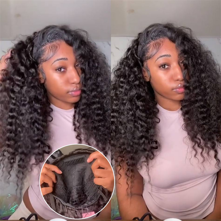 Msgem 3 In 1 Half Wig Burmese Curly Glueless Flexi-Fit Drawstring Human Hair Wigs