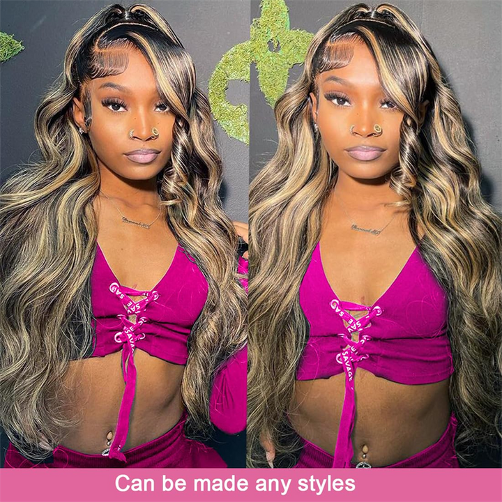 Msgem 7x5 Glueless Wigs Body Wave Human Hair Wigs HD Transparent Lace P1B/27 Colored Wig