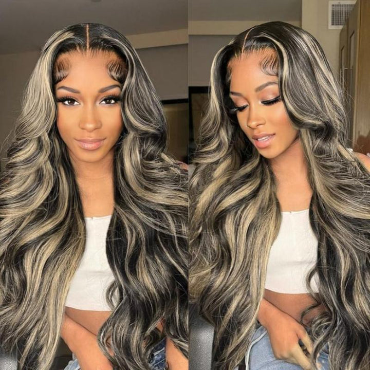 Fast Delivery Msgem 13x4 Skinlike Real HD Lace Frontal Wigs Human Hair Body Wave p1b/27 Highlight Ombre Color Wig