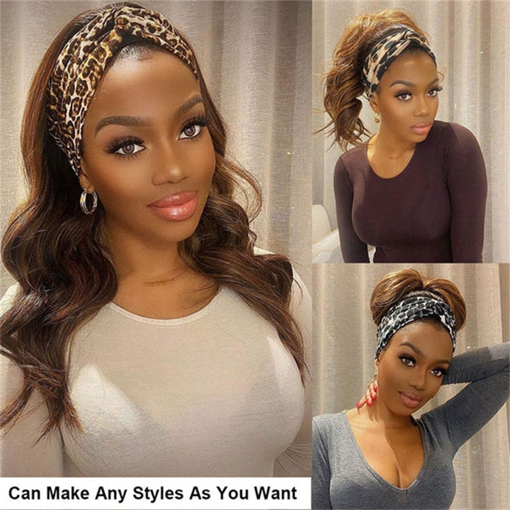 Msgem Headband Wigs P4/27 Highlight Color Body Wave Human Hair Wig 150% Beginner Friendly