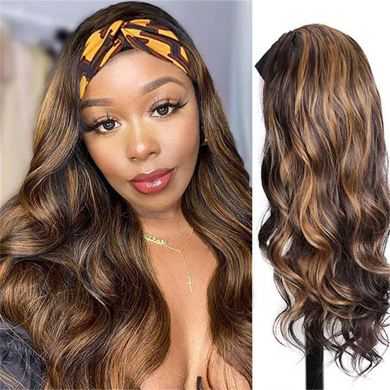 Msgem Headband Wigs P4/27 Highlight Color Body Wave Human Hair Wig 150% Beginner Friendly