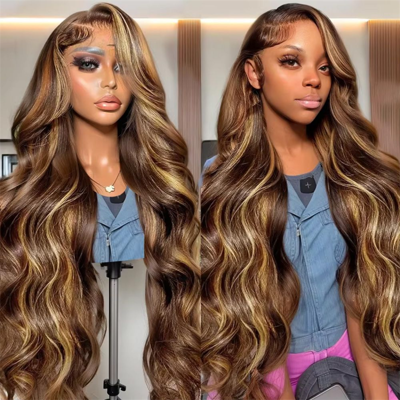 Msgem 13x6 Full Lace Wigs P4/27 Highlight Glueless Wigs Body Wave With Invisi Drawstring