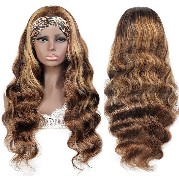 Msgem Headband Wigs P4/27 Highlight Color Body Wave Human Hair Wig 150% Beginner Friendly