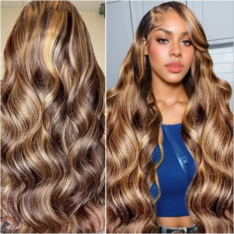 Msgem 13x6 Full Lace Wigs P4/27 Highlight Glueless Wigs Body Wave With Invisi Drawstring