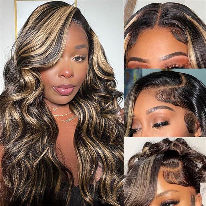 Fast Delivery Msgem 13x4 Skinlike Real HD Lace Frontal Wigs Human Hair Body Wave p1b/27 Highlight Ombre Color Wig